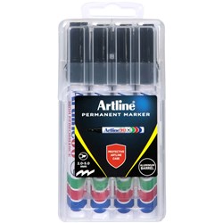 Artline 90 Permanent Markers Chisel 2-5mm Black Hard Case Pack Of 4