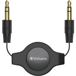 Verbatim 3.5mm Auxiliary Audio Cable Retractable 75cm Black
