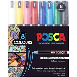 Uni Posca PC-1MR Paint Marker Ultra Fine Pin Tip 0.7mm Assorted Colours Wallet of 8