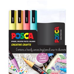Uni Posca Paint Marker PC-3M  Fine 1.3mm Bullet Tip Assorted  Set of 4 with Canvas Bag